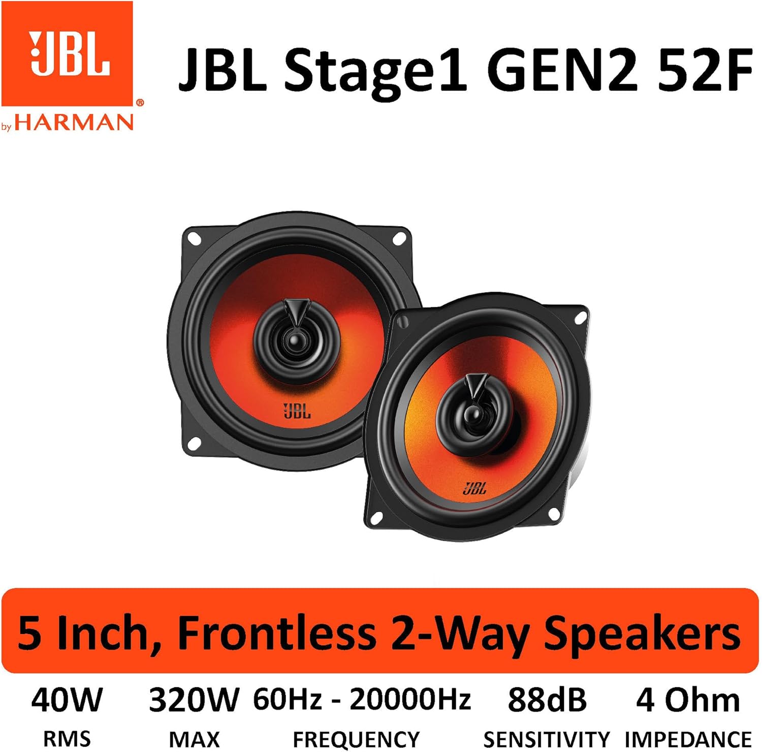 JBL Stage1 52F 5.25 " (13cm) 320 WATT 2 Way Co Axial Car Speaker (No Grill)