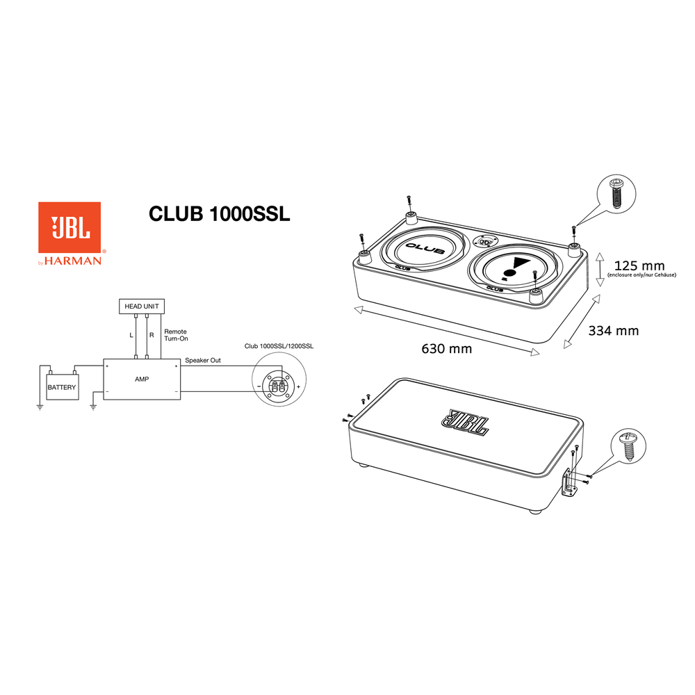 JBL Club 1000 SSL 10" 350 WATT Shallow Single Car Subwoofer