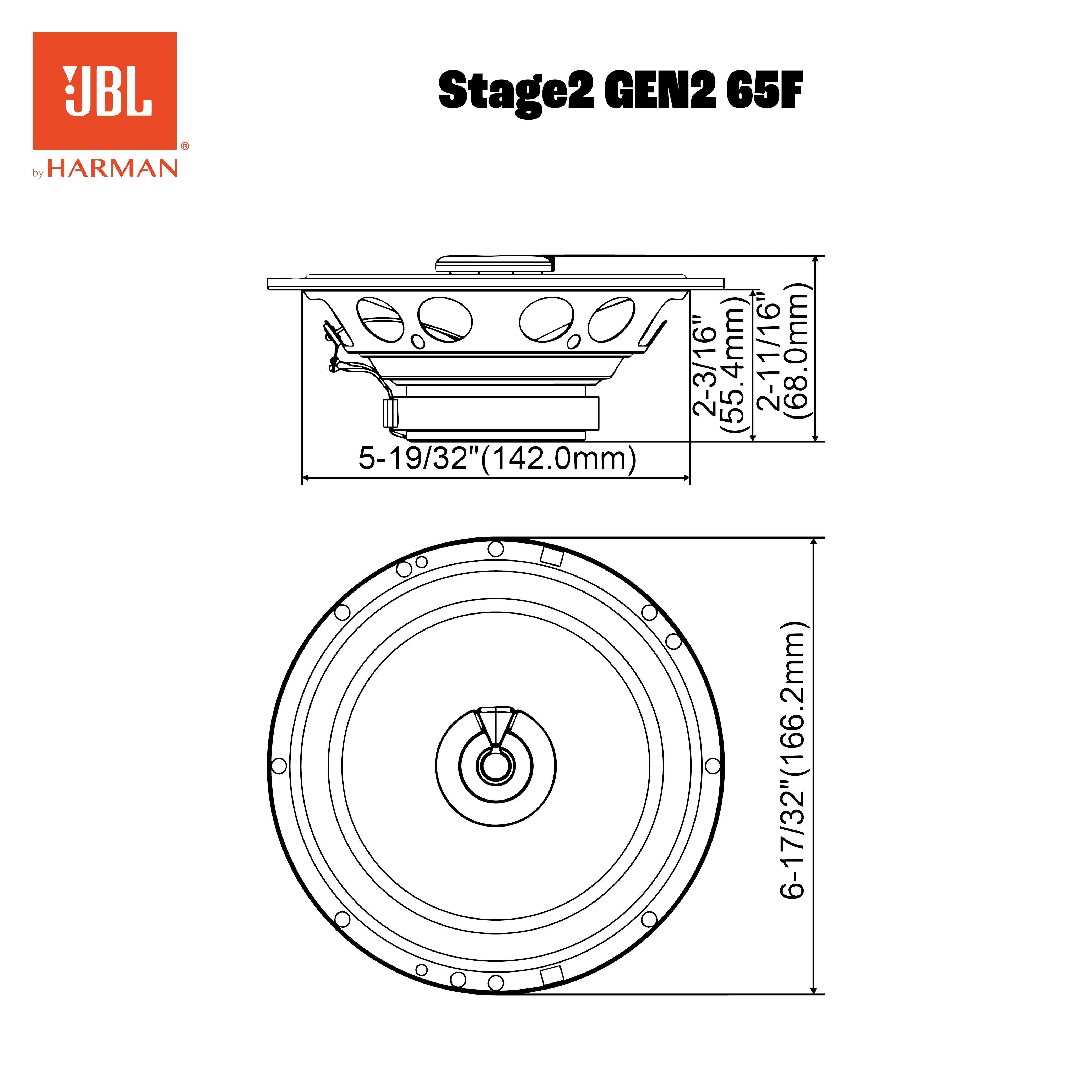 JBL Stage2 65F 6.5" (16.5cm) 480 WATT 2 Way Co Axial Car Speaker (No Grill)