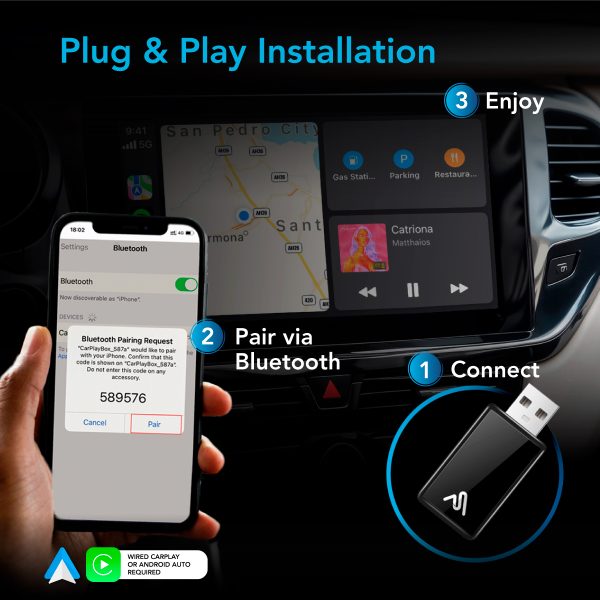 AutoSky WUA-8 USB Wireless Android Auto & CarPlay Adapter