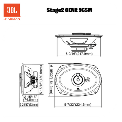 JBL Stage2 965M 6x9" 560 WATT 3 Way Co Axial Car Speaker