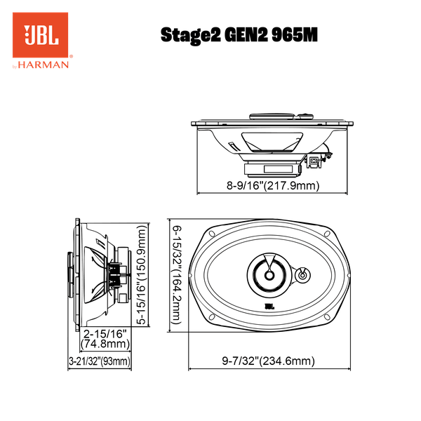 JBL Stage2 965M 6x9" 560 WATT 3 Way Co Axial Car Speaker