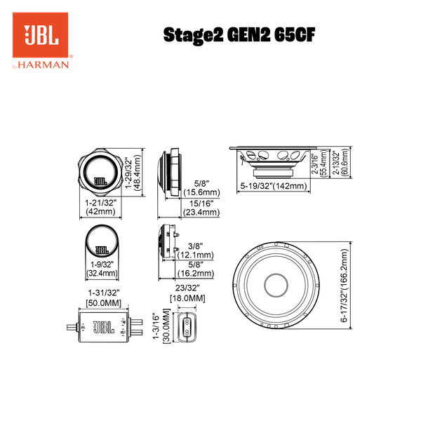 JBL Stage2 65CF 6.5" (16.5cm) 720 WATT 2 Way Component Car Speaker (No Grill)