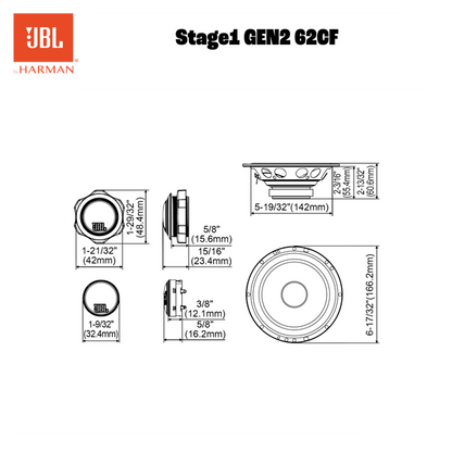 JBL Stage1 62CF 6.5" (16.5cm) 640 WATT 2 Way Component Car Speaker (No Grill)