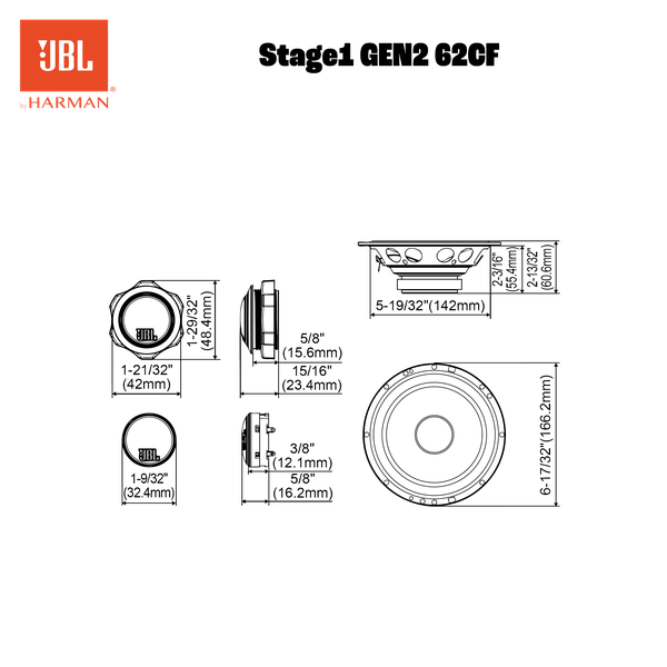 JBL Stage1 62CF 6.5" (16.5cm) 640 WATT 2 Way Component Car Speaker (No Grill)